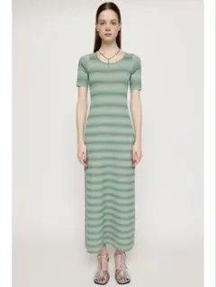 SLY 緑ストライプ ニットロングワンピース 半袖 レディース