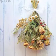 アンティーク風ドライフラワースワッグ 花と葉と実のおしゃれ花束　　23㌢