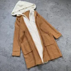 【HUSHUSH】ハッシュアッシュ（3）総柄 ロング フード ニットカーディガン