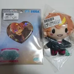 プロセカ　東雲彰人　キラキラビッグハート型缶バッジ　ふわぷちマスコット