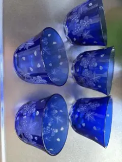 青色ガラスコップ 5個セット 桜模様