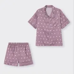 GU サテン ハート柄 パジャマ セットアップ 半袖 ショートパンツ パープル