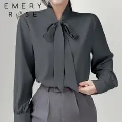 SHEIN ボウタイブラウス 長袖 グレー オフィスカジュアル ブラウスのサムネイル