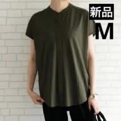 【新品】aquagarage スタンドカラー ブラウス M オリーブ カーキのサムネイル