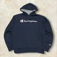 チャンピオン センタープリント 刺繍ロゴ スウェットパーカー USメンズ紺L