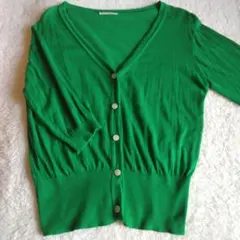テチチ 緑色 Vネック 五分袖 カーディガン 綿100%