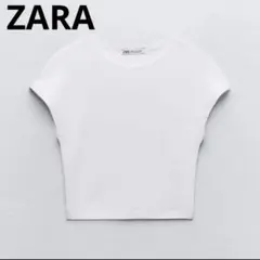 ZARA ザラ コットン＆モダール クロップドトップス ホワイト M Tシャツのサムネイル