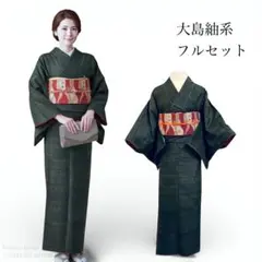 正絹　紬　大島紬系　小紋　フルセット　4点