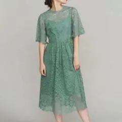 【美品 】BEAUTY&YOUTH レースロングワンピース グリーン ドレス