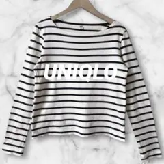 Ld744＊ユニクロ 長袖 カットソー ボートネック ボーダー 綿100％ S