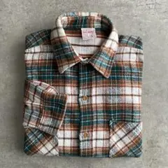 好配色 70s 単色タグ BIG MAC ネルシャツ USA製 茶×緑×白 L