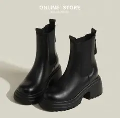 ブラック サイドゴアブーツ 厚底