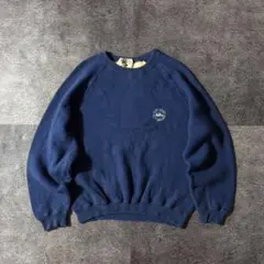 【90sヴィンテージ】肉厚リブ網みコットンニット風スウェットフェードブルーM相当