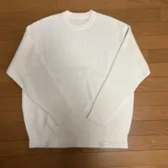 ホワイト編み目クルーネックセーター Lサイズ