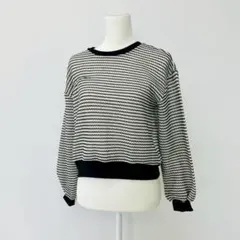 【a0772】セシルマクビー 長袖セーター ボーダー ゆったり パフスリーブ M