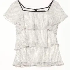 UNTITLED ドット柄 半袖ブラウス フリル L