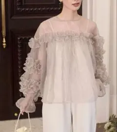 forksy. オケージョン対応オーガンジーボリュームフリル袖シアーブラウス