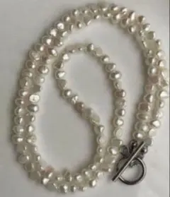 淡水パールネックレス　アレルギー対応　マンテル　バロックパール　長め
