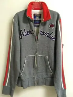 Abercrombie＆Fitch ロゴ刺繍 ジップアップ　パーカー　Lグレー
