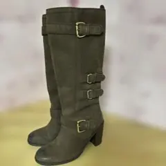美品　スエード　ダークブラウンバックル付きロングブーツ　37
