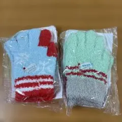 JAL Original フワフワ手袋 赤 緑　セット