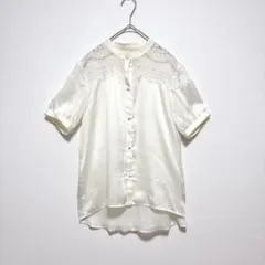 BLACK BY MOUSSY 半袖　レース　白　ブラウス 切替　サテンとろみのサムネイル