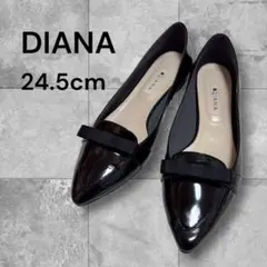 【美品】 DIANA リボンパンプス　フラット　エナメル 24.5cm ブラック