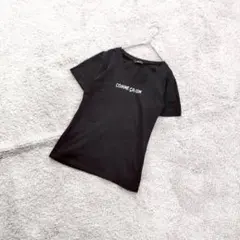 C335【コムサイズム】Tシャツ/黒/ビジュー/ロゴT/Lのサムネイル