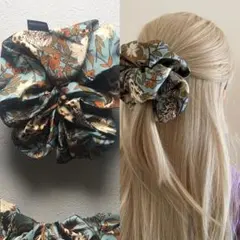 シュシュ,花柄,グリーン,サテンシュシュ,02 Bean Green,緑,S9S