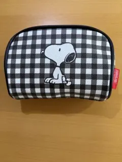 スヌーピー 黒白ギンガムチェック柄ポーチ