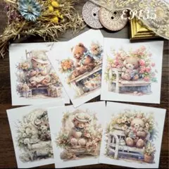 【EP135】コラージュ素材 フローラル テディベア メモ