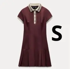 美品 ZARA コントラストリブ編みプリーツワンピース