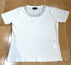 LANVIN ランバンコレクション 半袖カットソー ビジュー 白 38 美品 麻