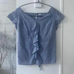 be neat フレンチスリーブ　カットソー　フロントフリル チェックのサムネイル