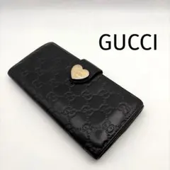 GUCCI グッチ 長財布 GG柄 ハート金具 レザー ブラック ゴールド