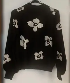 花柄 黒 ニット セーター Lサイズ