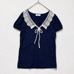 アイアイエムケー レース カットソー 半袖 Tシャツ ネイビー L相当 無地のサムネイル