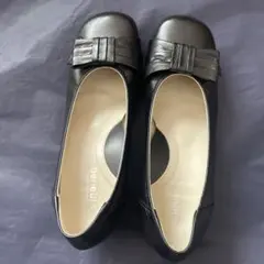 パンプス 日本製 黒 3E 25センチ 本皮 ブラック