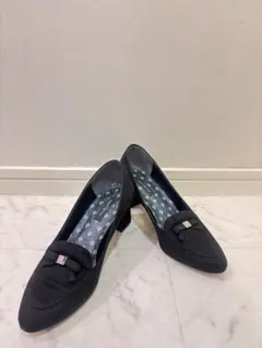 JILL STUART ブラックスエード調リボンパンプス