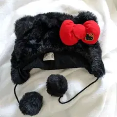 【激レア】ハローキティ 猫耳付黒い帽子 ふわふわ ファンキャップ vivitix