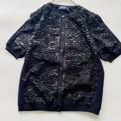 S Max Mara 異素材 切替 ニットカーディガン 半袖 Mサイズ ブラック