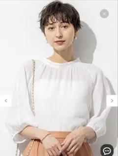 23区×LIBECO 上質リネンブラウス 44 ゆったりサイズ 白×水色 春夏 