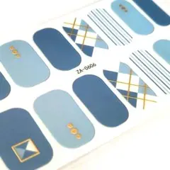 b254 ネイルシール 幾何学模様 ストライプ ブルー ゴールド ホワイト