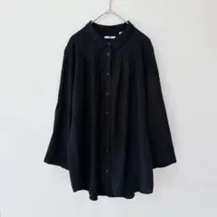 양품★유니클로 레이온 블라우스 7분 소매 셔츠 L 블랙 탁입 고급
