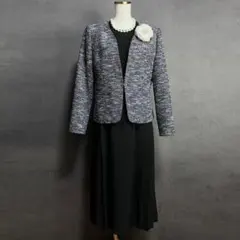 極美品 ラメツイード セレモニースーツ 濃紺 M相当 入学式 ワンピースセット