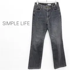 【シンプルライフ】レディースデニム ストレートパンツ ジーンズ 綿混 パッチ