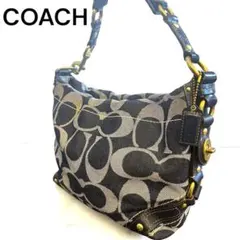 【美品】COACH ワンショルダー デニム シグネチャー ターンロック ネイビー