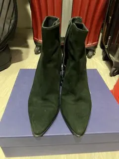 ダークグリーン スエード 中ヒールブーツのサムネイル