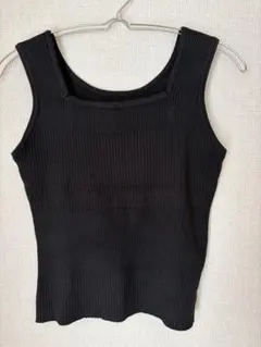 リブ編み ブラック タンクトップ Lサイズ