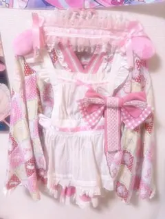 y2k姫ギャル♡甘ロリ♡ローズ×ハート柄 レース付きガーリー甚兵衛